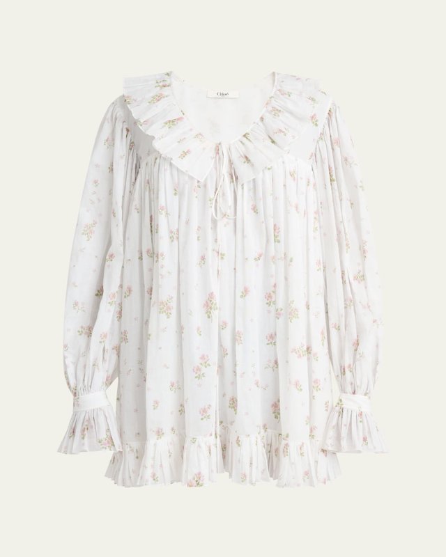Floral-Print Cotton Voile Ruffle Mini Dress